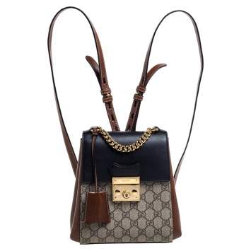 Pre Owned Gucci Multicolor GG Supreme Canvas and Leather Padlock Backpack