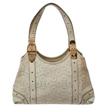 Pre Owned Gucci White Leather Horsebit Embossed Tote