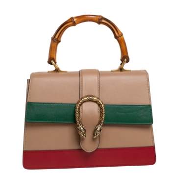 Pre Owned Gucci Tricolor Leather Medium Dionysus Bamboo Top Handle Bag