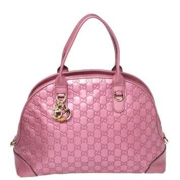 Pre Owned Gucci Metallic Pink Leather Medium Guccissima Heart Bit Top Handle Dome Bag