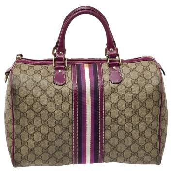 Pre Owned Gucci Beige/Purple GG Coated Canvas Medium Joy Web Boston Bag