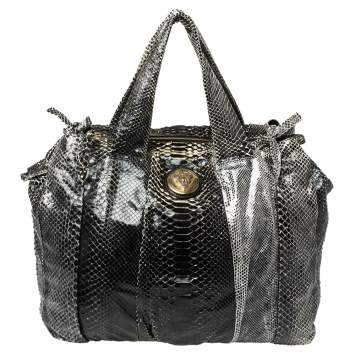 Pre Owned Gucci Black Python Large Hysteria Tote