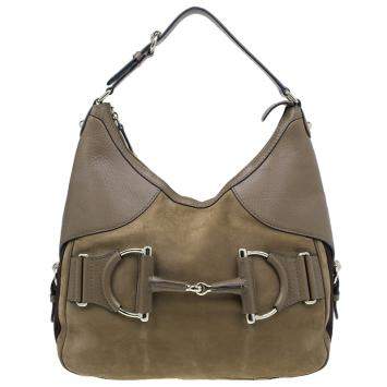 Pre Owned Gucci Brown Leather Medium Web Horsebit Heritage Hobo