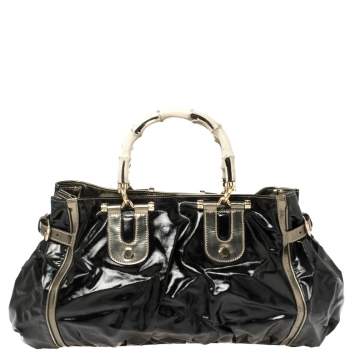 Pre Owned Gucci Black Coated Canvas and Leather Dialux Pop Bamboo Satchel