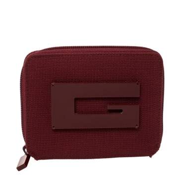 Pre Owned Gucci Red Canvas Logo Zip Around Compact Wallet