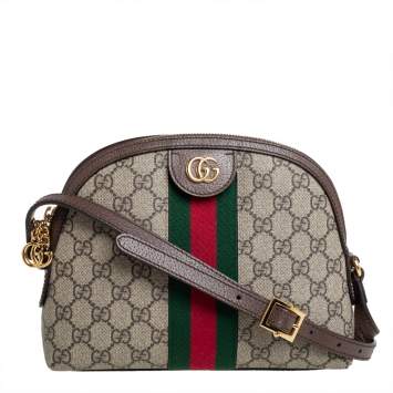 Pre Owned Gucci Beige/Ebony GG Supreme Canvas and Leather Small Ophidia Crossbody Bag