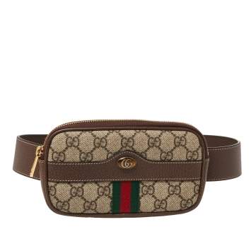 Pre Owned Gucci Beige/Ebony GG Supreme Coated Canvas and Leather Ophidia Belt Bag