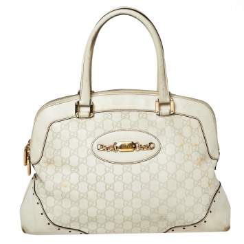 Pre Owned Gucci Off White Guccissima Leather Large Punch Satchel