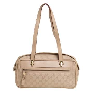Pre Owned Gucci Beige GG Canvas and Leather Satchel
