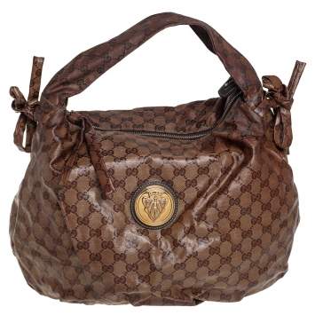 Pre Owned Gucci Beige GG Crystal Canvas Hysteria Hobo