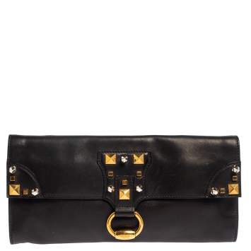 Pre Owned Gucci Black Leather Studded Clutch
