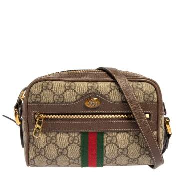 Pre Owned Gucci Beige/Ebony GG Supreme Canvas and Leather Mini Ophidia Crossbody Bag