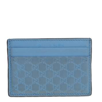 Pre Owned Gucci Blue Microguccissima Leather Card Holder
