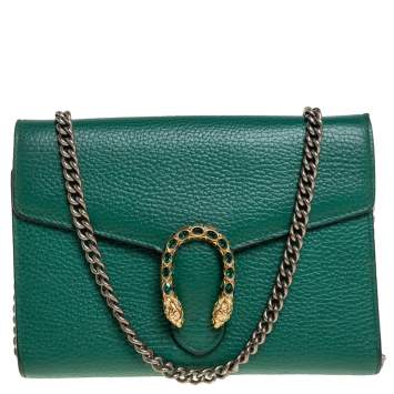 Pre Owned Gucci Green Leather Dionysus Wallet On Chain