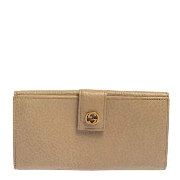 Pre Owned Gucci Beige Leather Interlocking G Continental Wallet