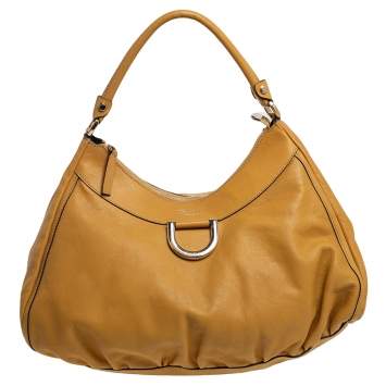 Pre Owned Gucci Mustard Yellow Leather Large D-Ring Hobo