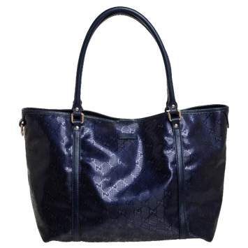 Pre Owned Gucci Blue GG Imprime Canvas and Leather Medium Joy Shopper Tote