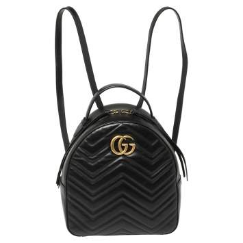 Pre Owned Gucci Black Matelassé Leather GG Marmont Backpack