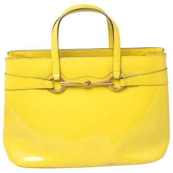 مملوكة مسبقًا Gucci Yellow Patent Leather Medium Bright Bit Tote