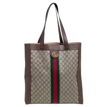 Pre Owned Gucci Beige/Ebony GG Supreme and Leather Large Ophidia Tote