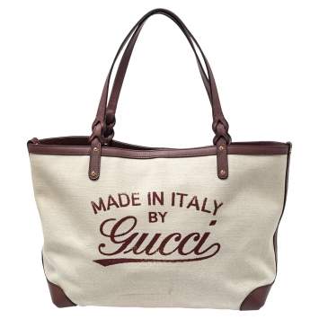 Pre Owned Gucci Brown/Beige Canvas and Leather Medium Craft Tote