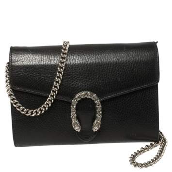 Pre Owned Gucci Black Leather Dionysus Wallet On Chain
