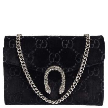 Pre Owned Gucci Black GG Velvet Mini Dionysus Wallet On Chain 