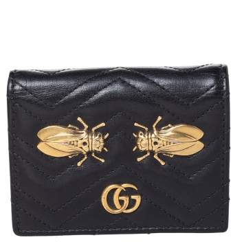 Pre Owned Gucci Black Leather Cicada GG Marmont Card Case