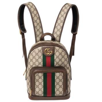 Pre Owned Gucci Beige/Ebony GG Supreme Coated Canvas and Leather Small Ophidia Backpack