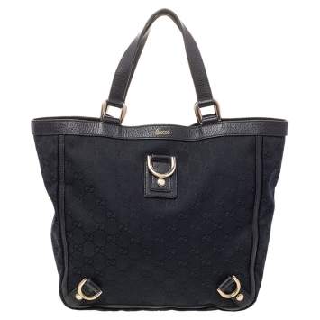 Pre Owned Gucci Black GG Canvas And Leather Small Abbey Tote