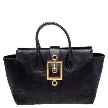 Pre Owned Gucci Black Leather Lady Buckle Tote