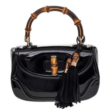 Pre Owned Gucci Black Patent Leather New Bamboo Top Handle Bag
