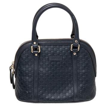 Pre Owned Gucci Navy Blue Microguccissima Leather Mini Dome Bag