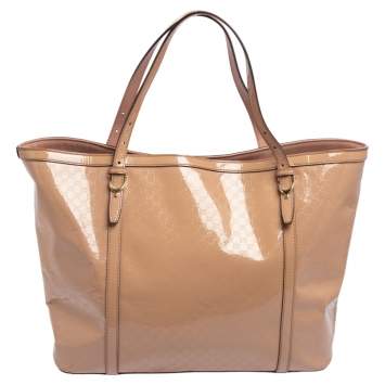 Pre Owned Gucci Beige Microguccissima Patent Leather Medium Nice Tote