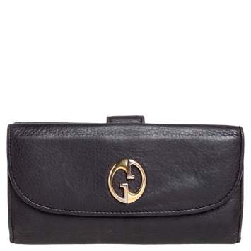 Pre Owned Gucci Dark Brown Leather 1973 Flap Continental Wallet