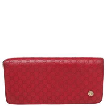 Pre Owned Gucci Red Microguccissima Leather Bifold Wallet