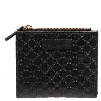 Pre Owned Gucci Black Microguccissima Leather Bifold Wallet