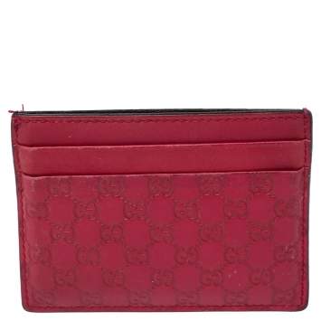 Pre Owned Gucci Red Guccissima Leather Card Holder