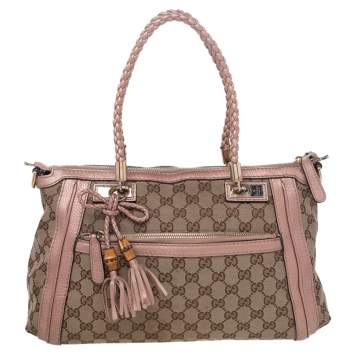 Pre Owned Gucci Beige GG Canvas and Leather Bell Satchel