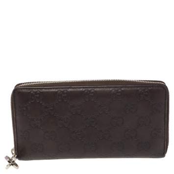 Pre Owned Gucci Brown Guccissima Leather Zip Around Wallet