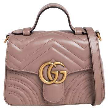 Pre Owned Gucci Beige Matelassé Leather Mini GG Marmont Top Handle Bag