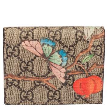 Pre Owned Gucci Beige GG Supreme Canvas Tian Bifold Card Holder 