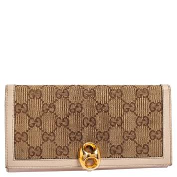 Pre Owned Gucci Beige/Ivory GG Canvas and Leather Continental Wallet