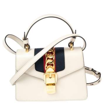مملوكة مسبقًا Gucci Off-White Leather Mini Web Sylvie Top Handle Bag