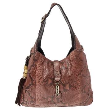 Pre Owned Gucci Multicolor Python and Leather Medium Jackie Hobo