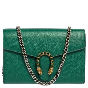 Pre Owned Gucci Green Leather Dionysus Wallet On Chain