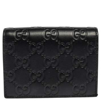 Pre Owned Gucci Black Guccissima Leather Card Case