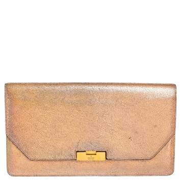Pre Owned Gucci Iridescent Pink Crackled Leather 58 Clutch 