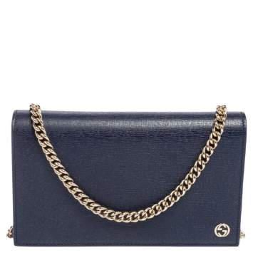 Pre Owned Gucci Blue Leather Betty Wallet on Chain