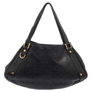 Pre Owned Gucci Black Guccissima Leather Abbey Tote